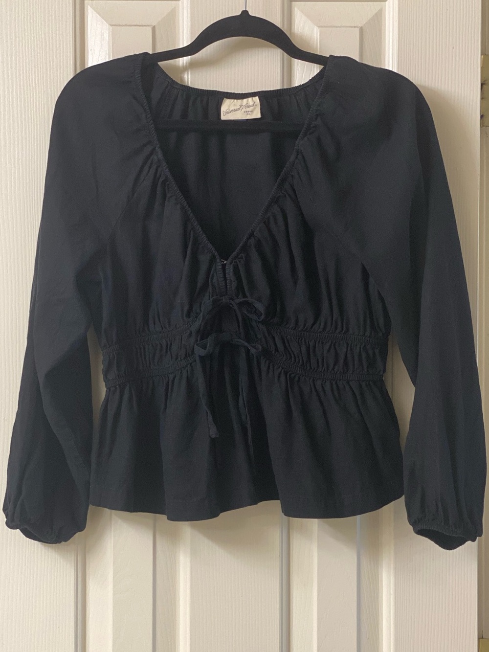 Universal Thread V-Neck Elastic Waist Peasant Peplum Tie-Front Blouse - Size M